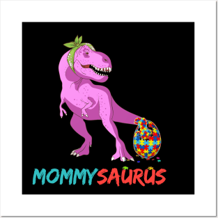 Momsaurus Autism Awareness Mother's Day Mommy Dinosaur Mom Posters and Art